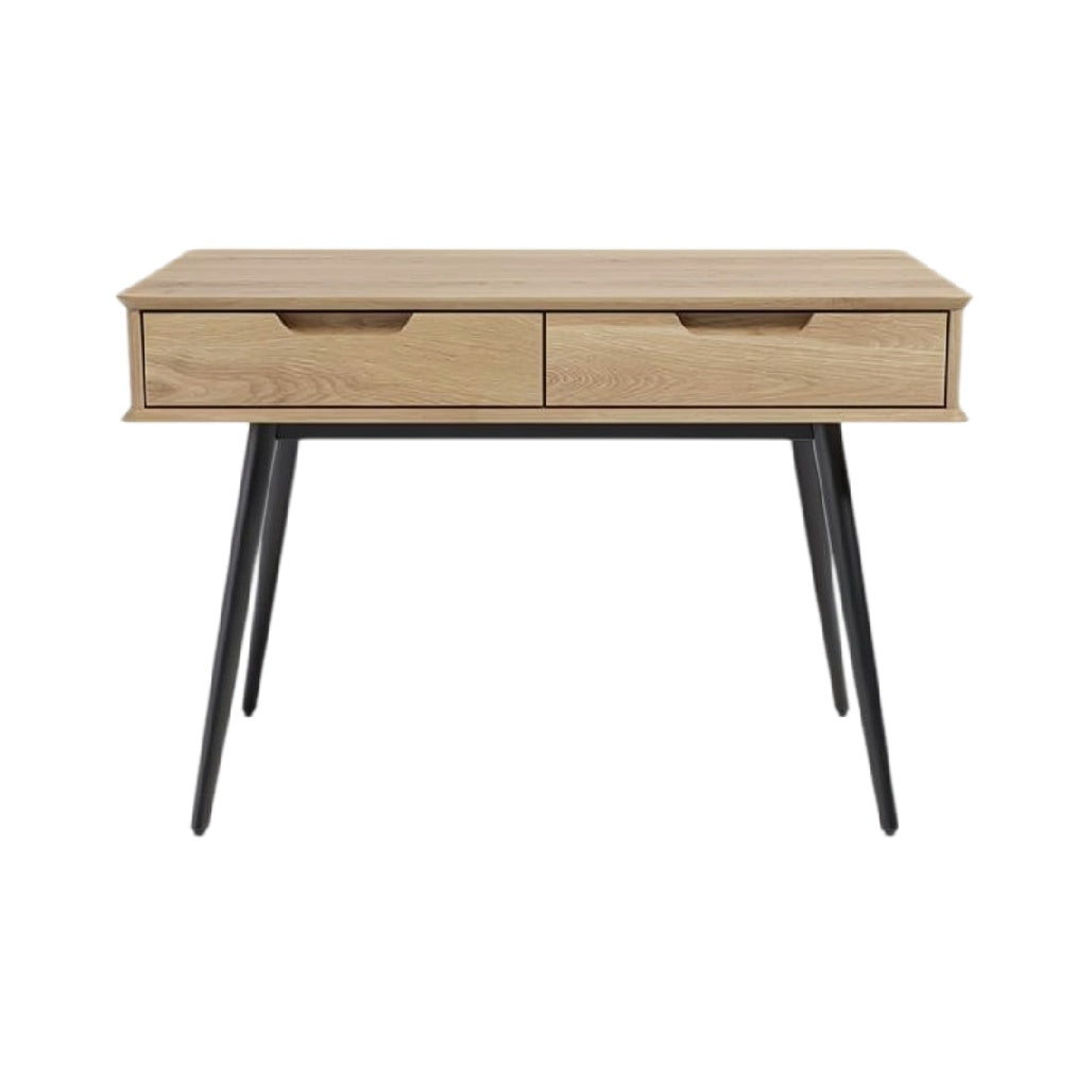 **Moderne bureau met houteffect en metalen poten**