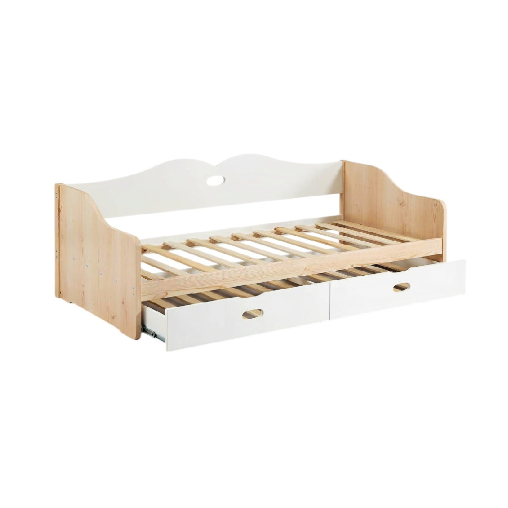 **Dutch Title:** **Stijlvol Kastenbed met Lades en Houten Frame**