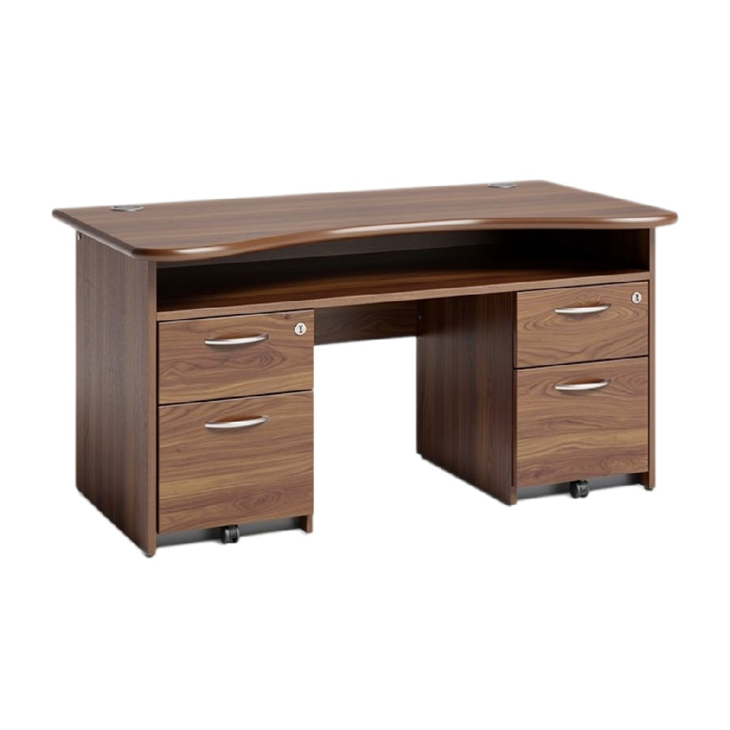 **Technische titel in het Nederlands: Moderne bureau met lades en houtafwerking**